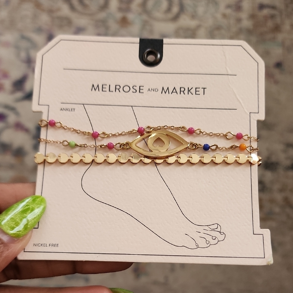 Melrose and Market Gold Evil Eye Anklet with Multicolor Beads